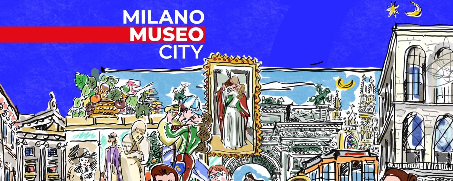 Illustrazione ufficiale di Milano MuseoCity 2025 con elementi artistici e architettonici della città.